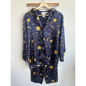 Cerie Satin 2 Pc Pajamas PJ Set Pants & Long Sleeve Shirt Sun Moon Set Small